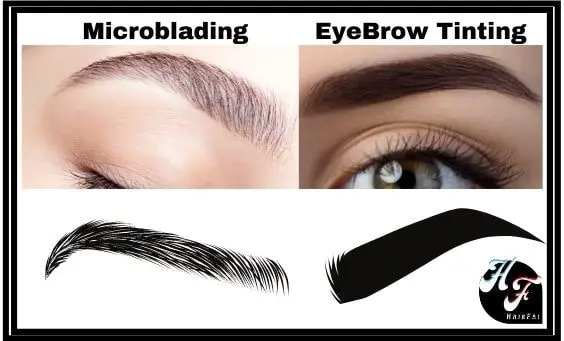 Image showing how microblading looks vs brow tinting